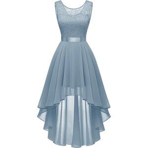 BeryLove Women Grey Blue SequinChiffon Scoop Neck Sleeveless Lace Cocktail Dress